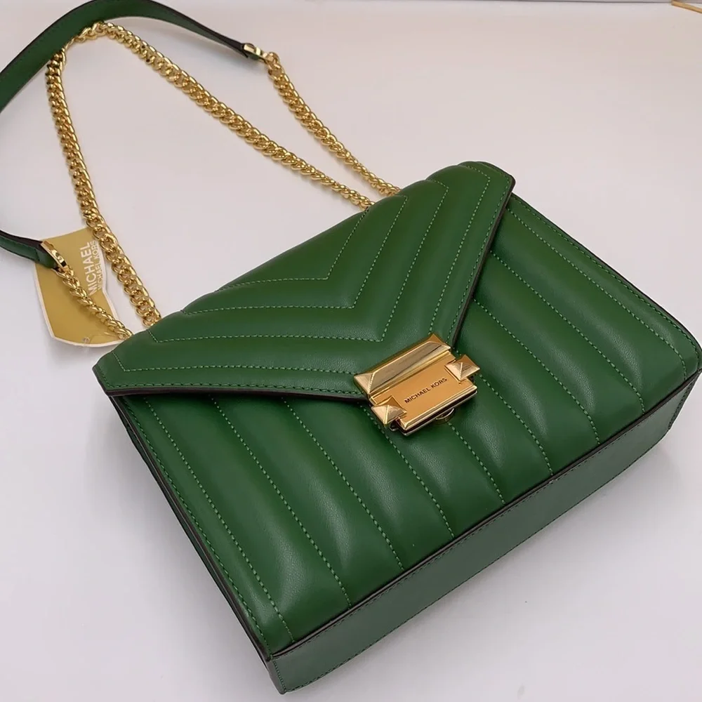MICHAEL KORS MEDIUM FLAP CHAIN SHOULDER CROSSBODY BAG FERN GREEN COLOR